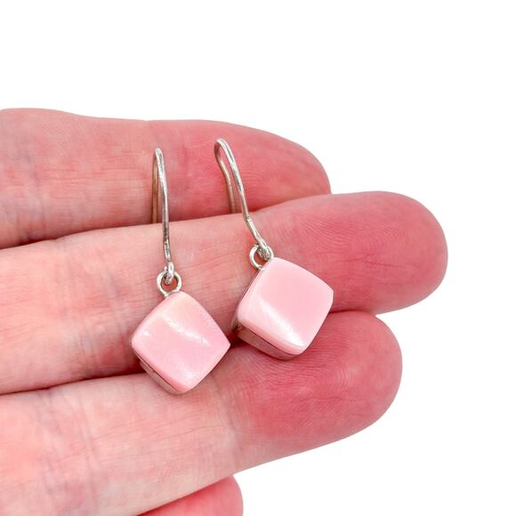 Vintage Sterling Silver 925 Chunky Pink Sea Shell Dangle Earrings - Picture 1 of 8